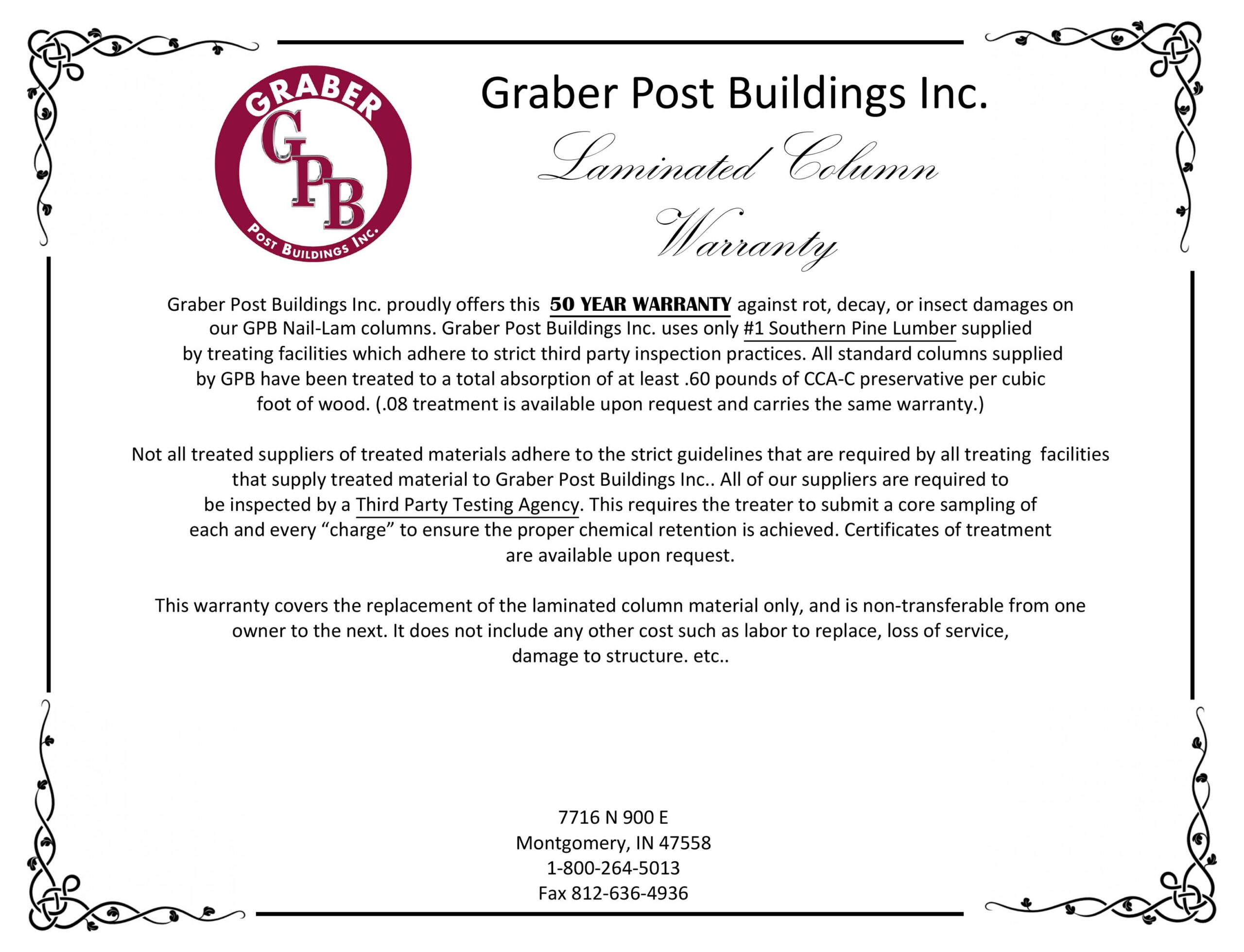 Graber post warranty information for products offered through Heartland Metal and Building Supplies